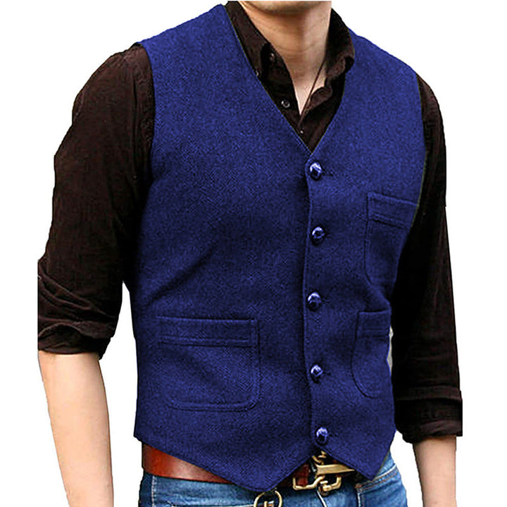 Gilet rétro western pour homme, col en V, poches multiples - Bleu royal - 3XL - image 9