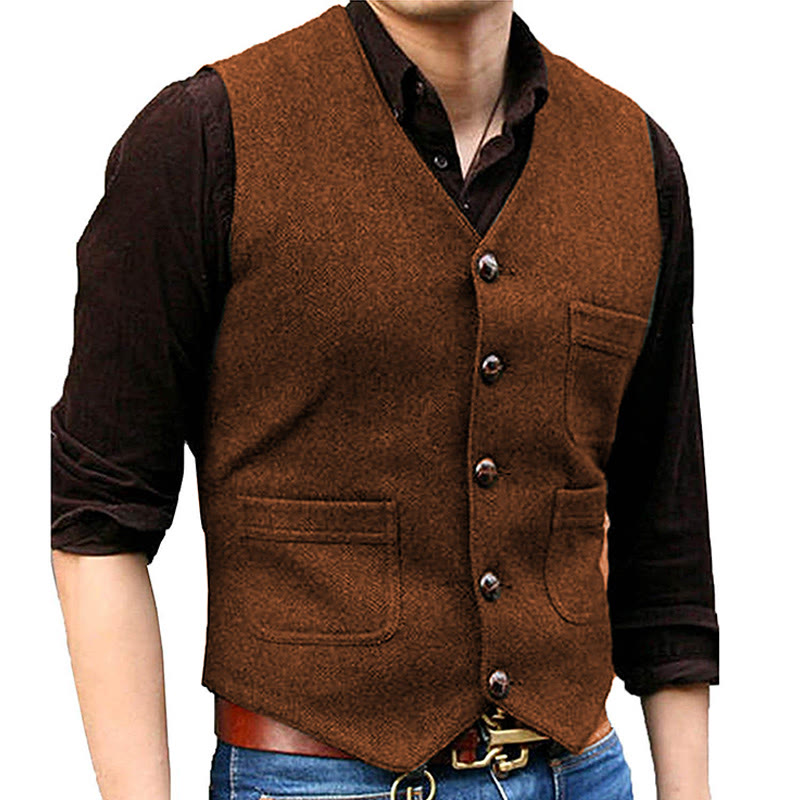 Gilet rétro western pour homme, col en V, poches multiples - Orange - 3XL - image 10