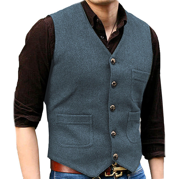 Gilet rétro western pour homme, col en V, poches multiples - Bleu marine clair - 3XL - image 13