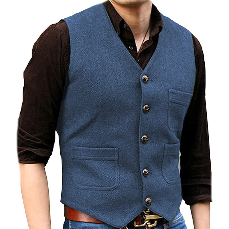 Gilet rétro western pour homme, col en V, poches multiples - Bleu clair - 3XL - image 12