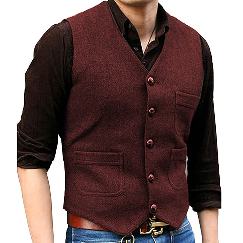 Gilet rétro western pour homme, col en V, poches multiples - Vin - 3XL - image 6