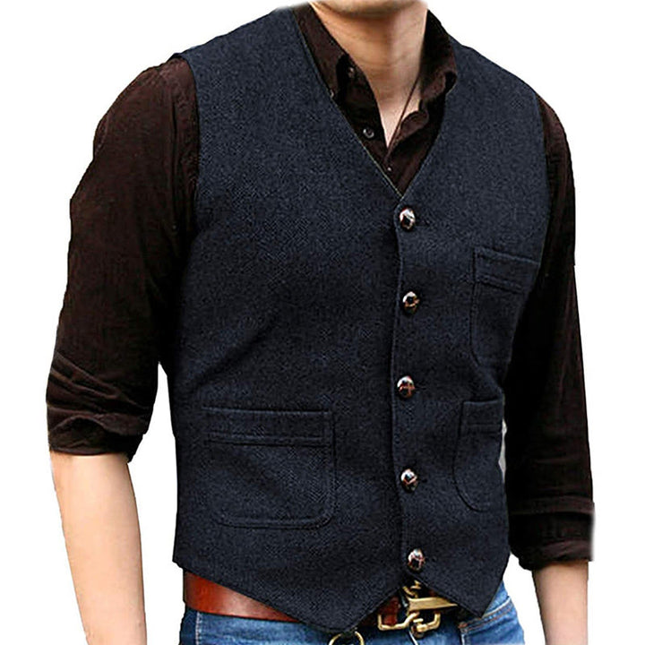 Gilet rétro western pour homme, col en V, poches multiples - Bleu marine - 3XL - image 8