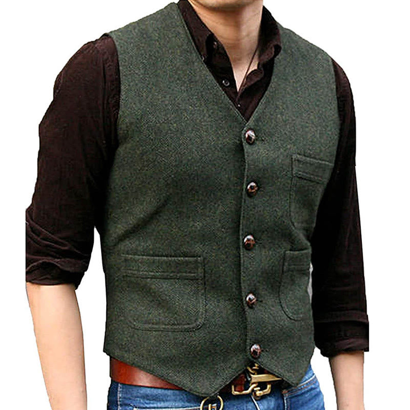 Gilet rétro western pour homme, col en V, poches multiples - Vert armée - 3XL - image 7