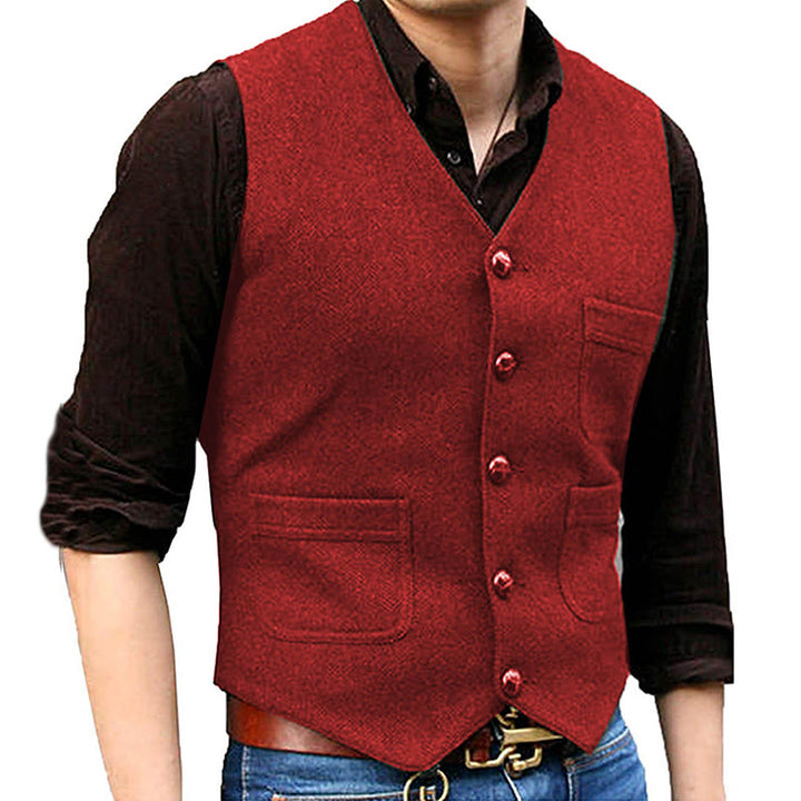Gilet rétro western pour homme, col en V, poches multiples - Rouge - 3XL - image 5