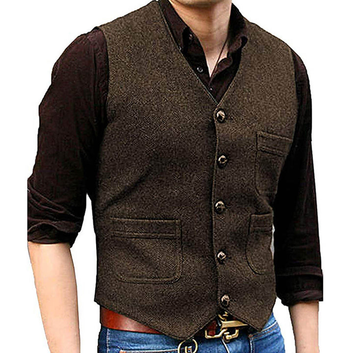 Gilet rétro western pour homme, col en V, poches multiples - Café - 3XL - image 11