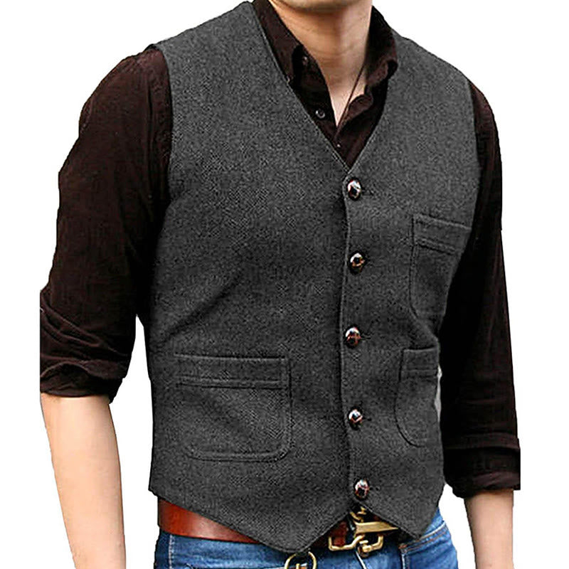 Gilet rétro western pour homme, col en V, poches multiples - Gris - 3XL - image 3