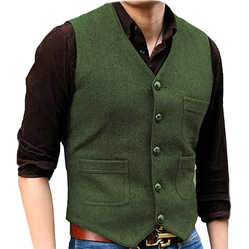 Gilet rétro western pour homme, col en V, poches multiples - Vert - 3XL - image 14