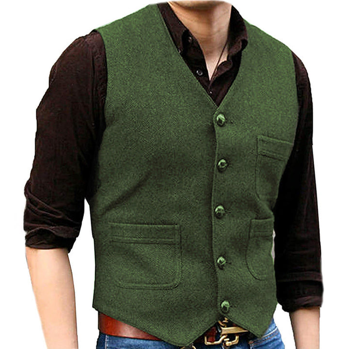 Gilet rétro western pour homme, col en V, poches multiples - Vert - 3XL - image 14