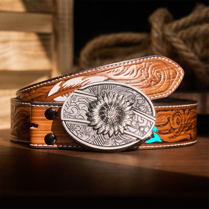 Ceinture en cuir pour homme avec couteau pliant caché tournesol - Tournesol - Ceinture à plumes marron - 40 - image 11