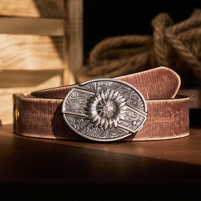 Ceinture en cuir pour homme avec couteau pliant caché tournesol - Tournesol - Ceinture marron vieillie - 42 - image 10