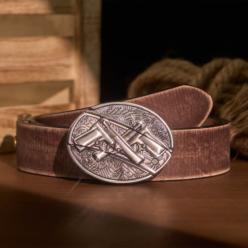 Ceinture en cuir pour homme avec couteau pliant caché à double pistolet - Pistolet double - Ceinture marron vieillie - 42 - image 8