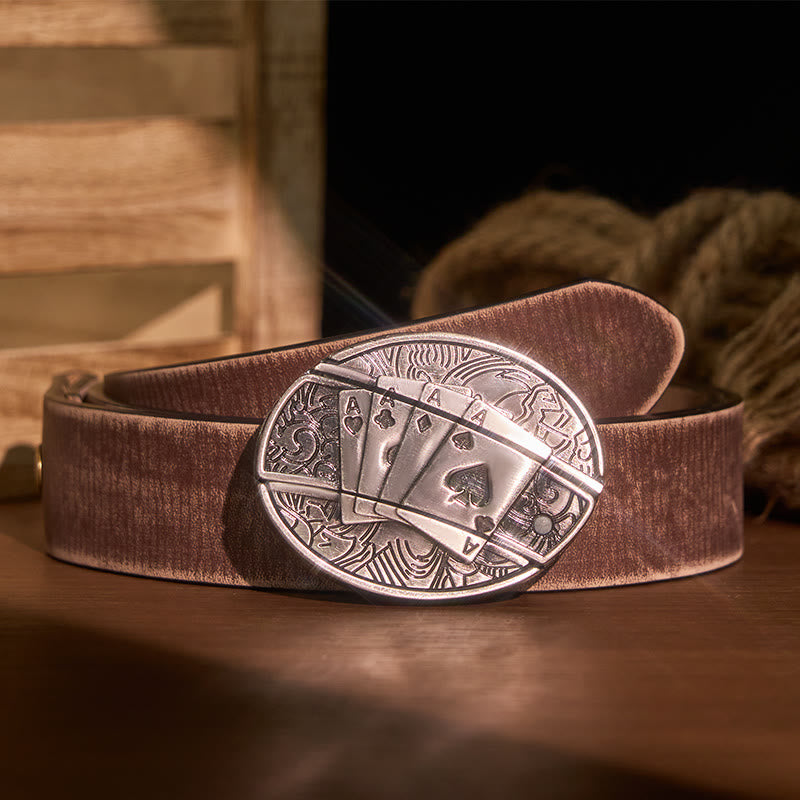 Ceinture en cuir pour homme avec couteau pliant caché Poker 4 Ace - Poker 4 As - Ceinture marron vieillie - 42 - image 8