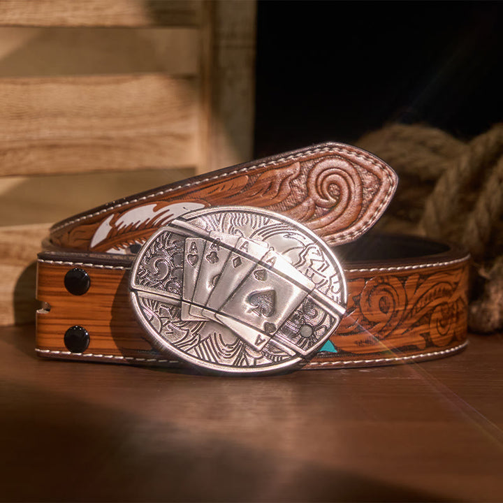 Ceinture en cuir pour homme avec couteau pliant caché Poker 4 Ace - Poker 4 As - Ceinture à plumes marron - 40 - image 9