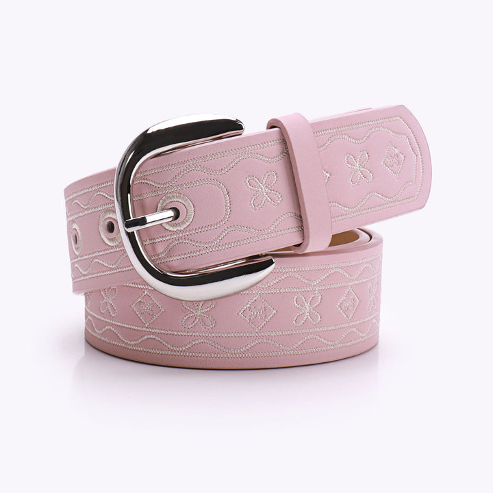 Ceinture rétro en cuir brodé à motif Far West - Rose - 38 - image 2