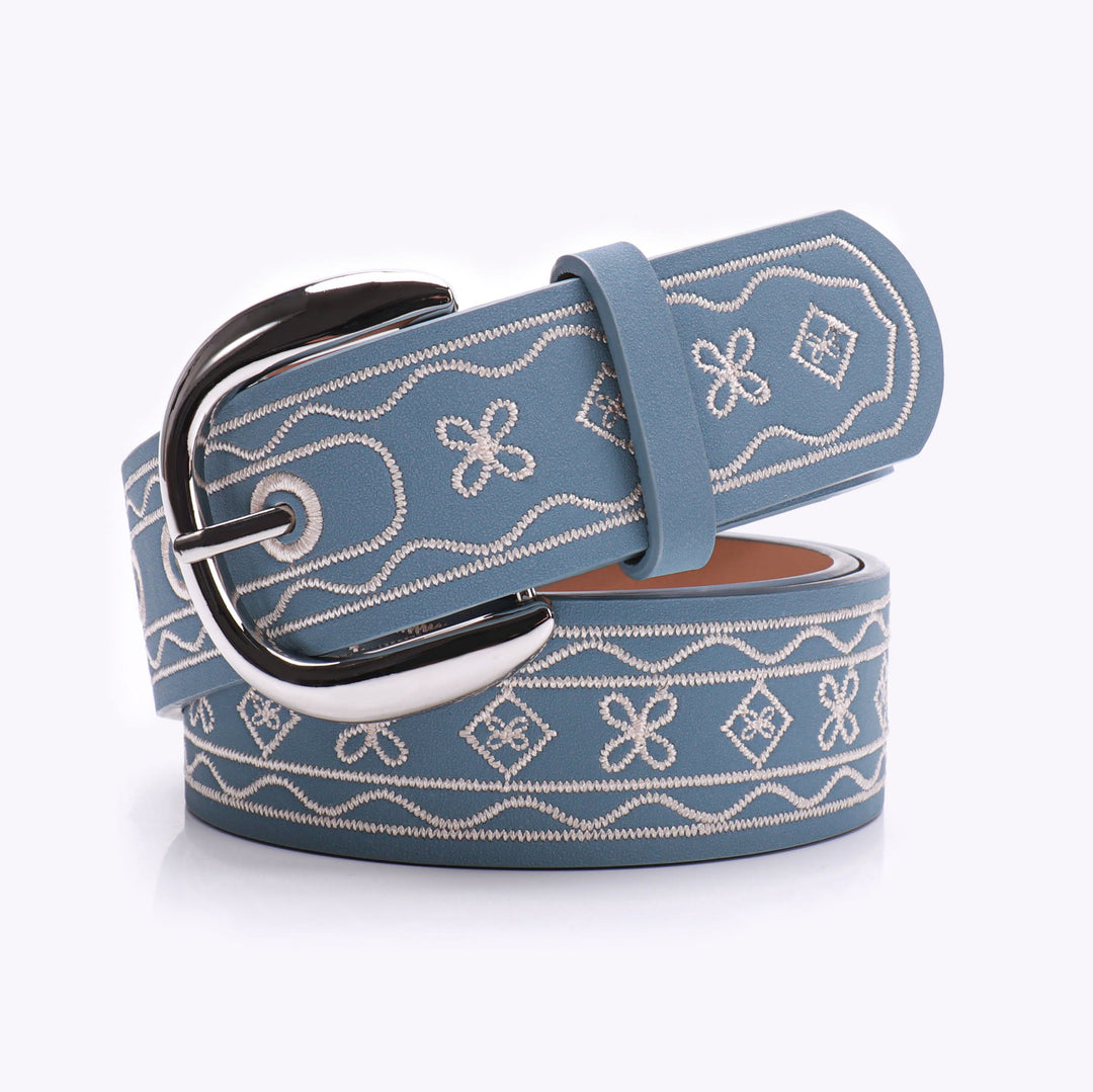 Ceinture rétro en cuir brodé à motif Far West - Bleu - 38 - image 4