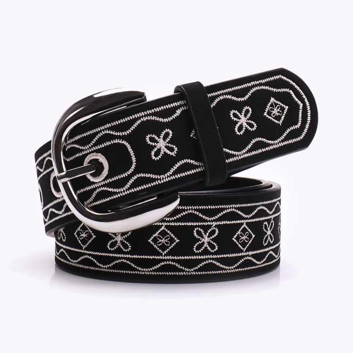 Ceinture rétro en cuir brodé à motif Far West - Noir - 38 - image 3
