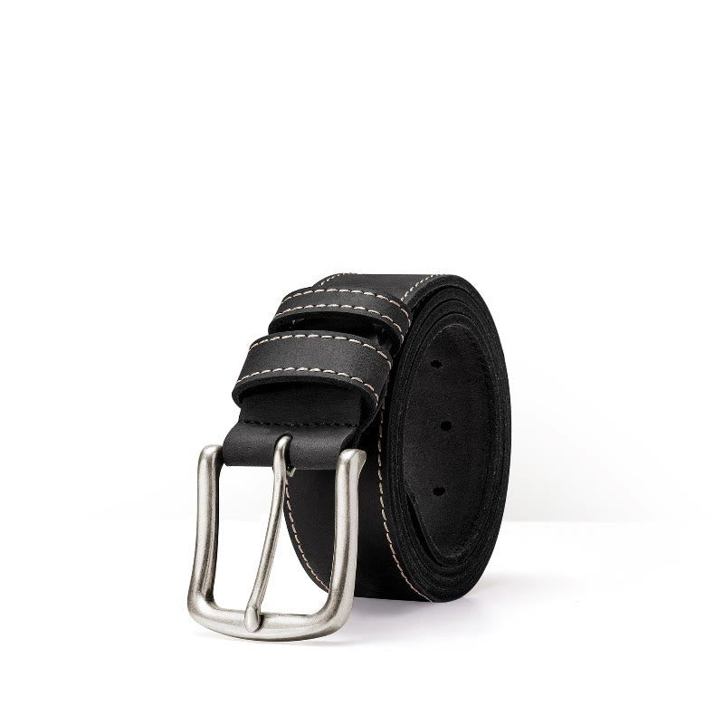 Ceinture en cuir robuste à coutures contrastées vintage - Noir - 42 - image 4