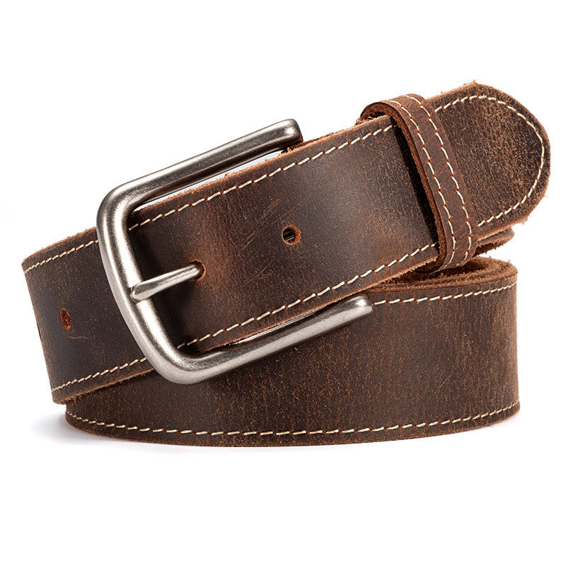 Ceinture en cuir robuste à coutures contrastées vintage - Brun - 42 - image 0
