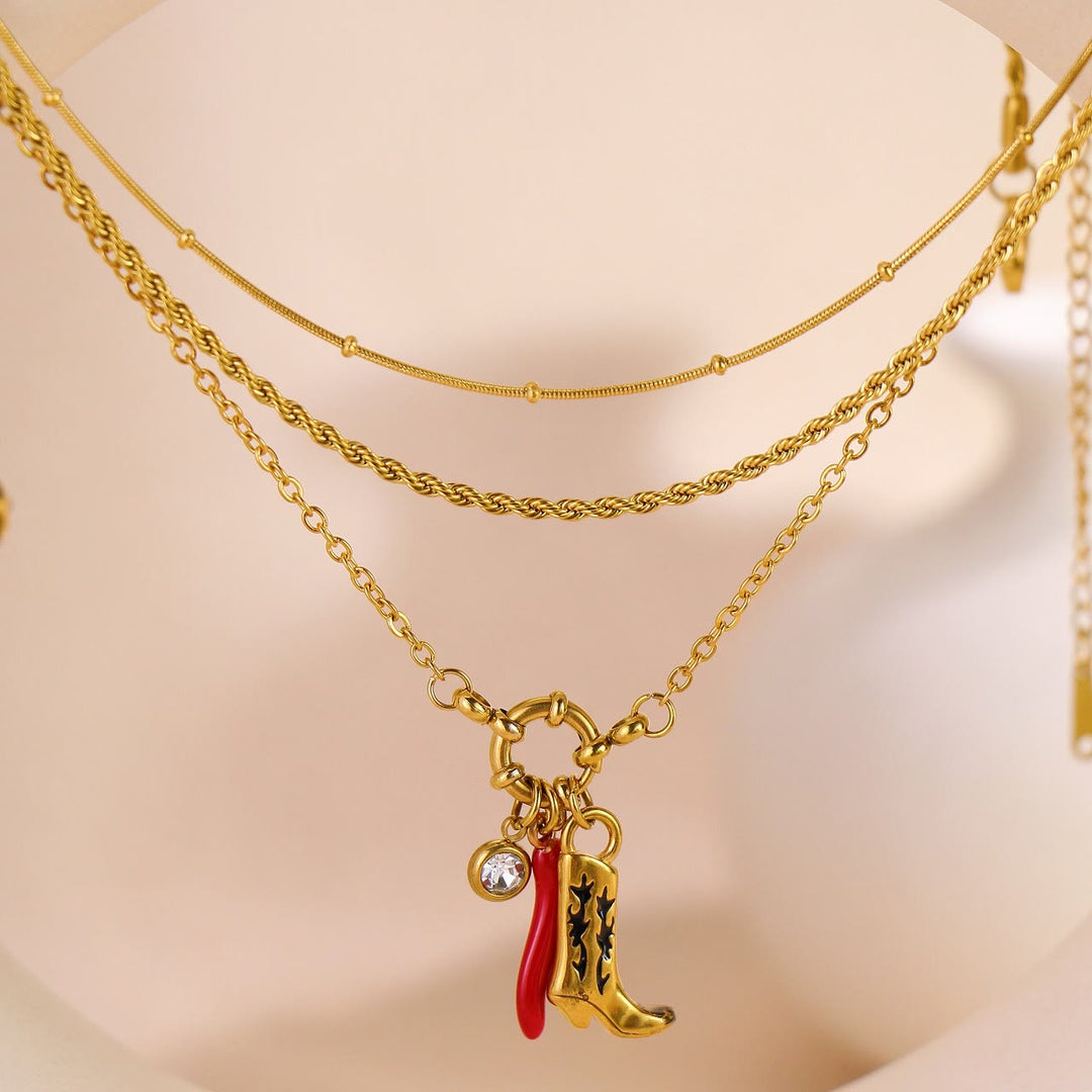Collier pendentif botte western piment en chaîne dorée - Or - image 0