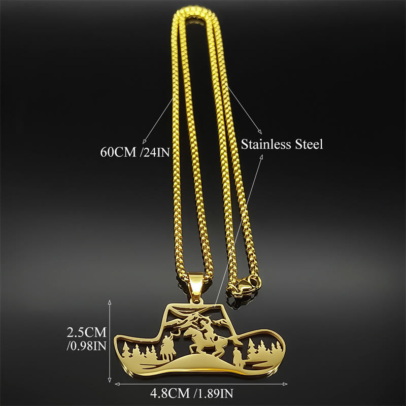 Collier pendentif en métal représentant un chapeau de cowboy western, avec chaîne et pendentif. - image 3