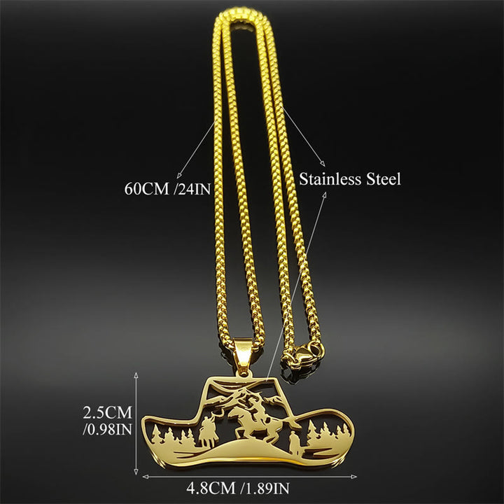 Collier pendentif en métal représentant un chapeau de cowboy western, avec chaîne et pendentif. - image 3