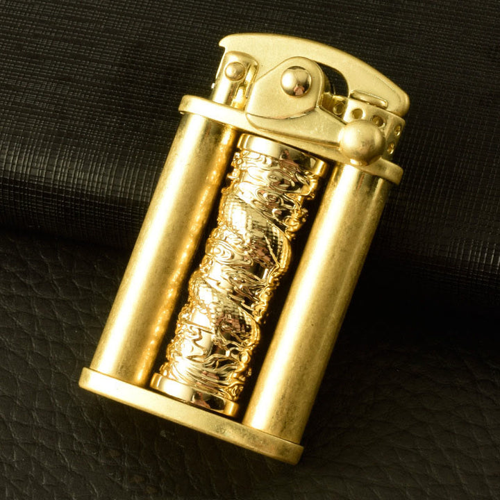 Briquet pilier Dragon doré en métal à motif floral, créatif et roulant - Style n° 1 - image 0