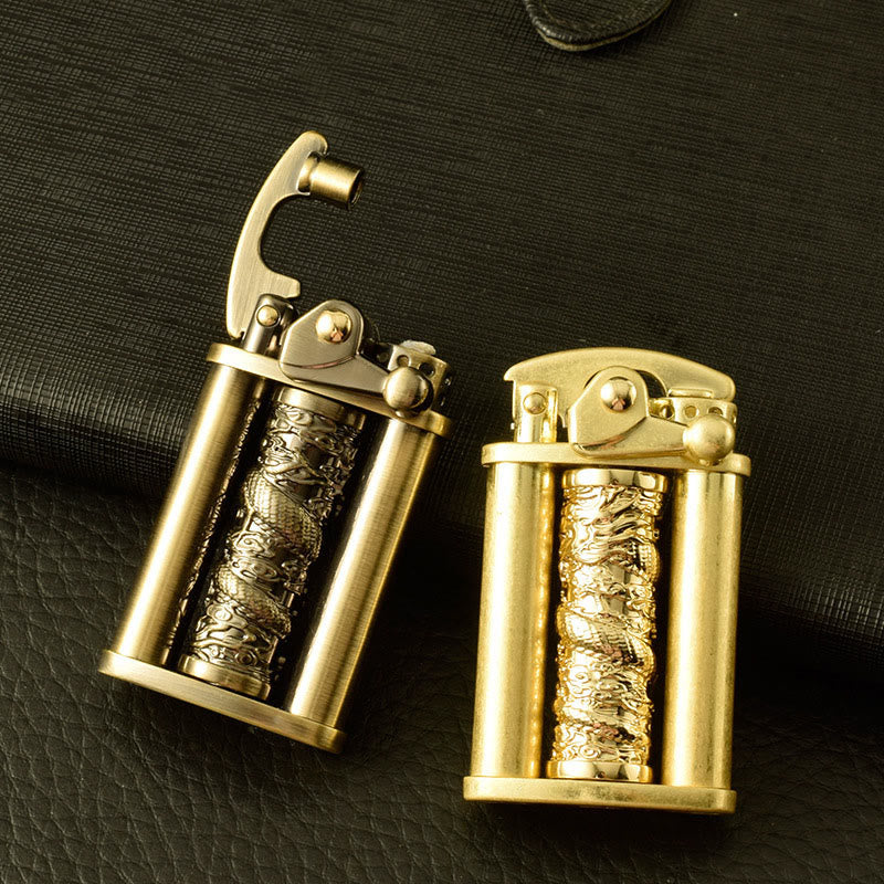 Briquet pilier Dragon doré en métal à motif floral, créatif et roulant - image 2