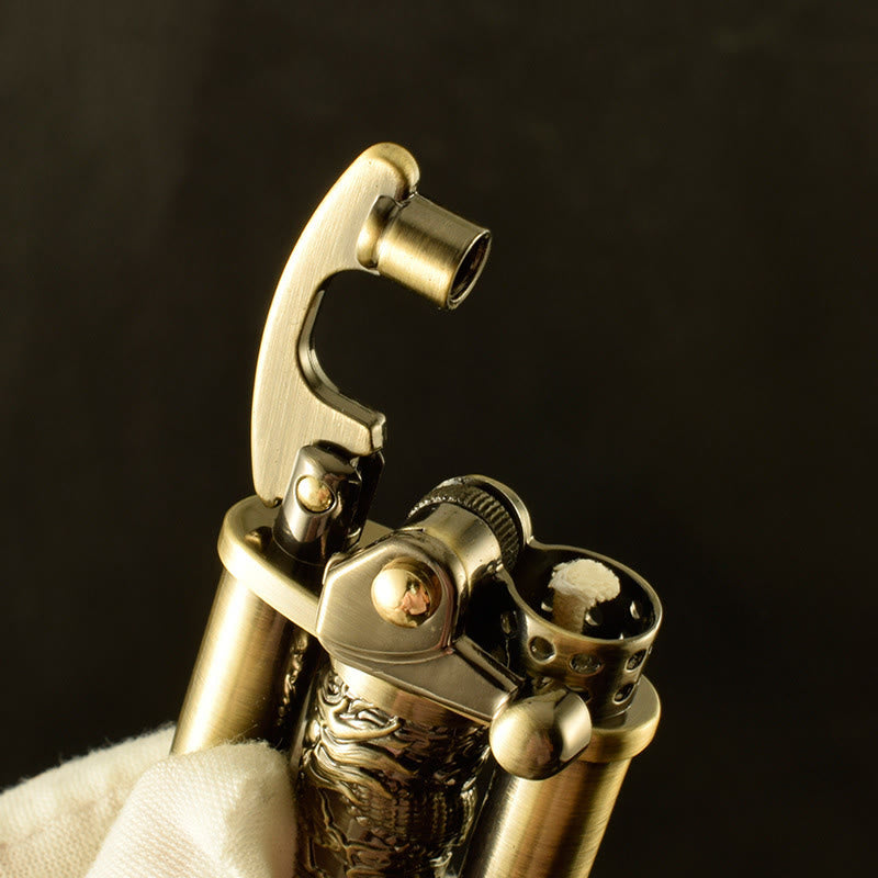 Briquet pilier Dragon doré en métal à motif floral, créatif et roulant - image 1