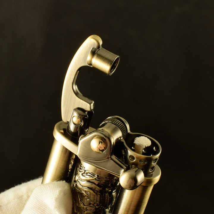 Briquet pilier Dragon doré en métal à motif floral, créatif et roulant - image 1