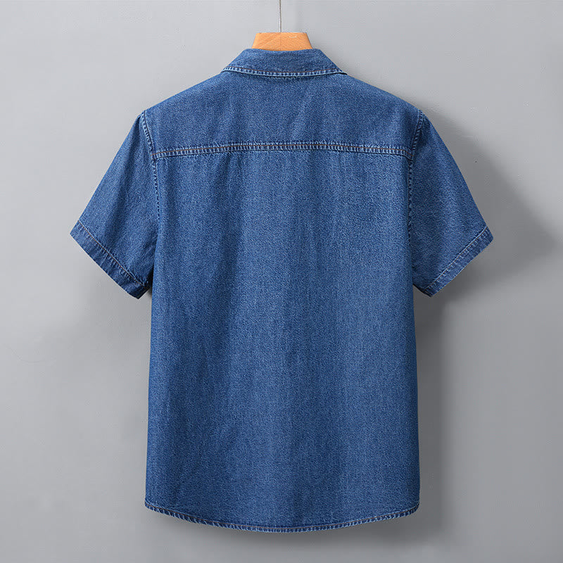 Chemise en jean rétro classique pour homme avec double poche - image 3