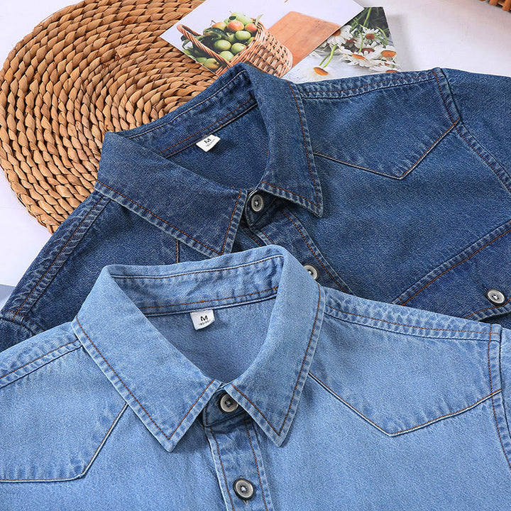 Chemise en jean rétro classique pour homme avec double poche - image 4