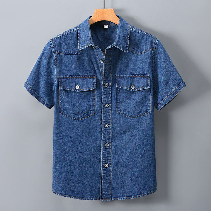Chemise en jean rétro classique pour homme avec double poche - Bleu foncé - 3XL - image 1