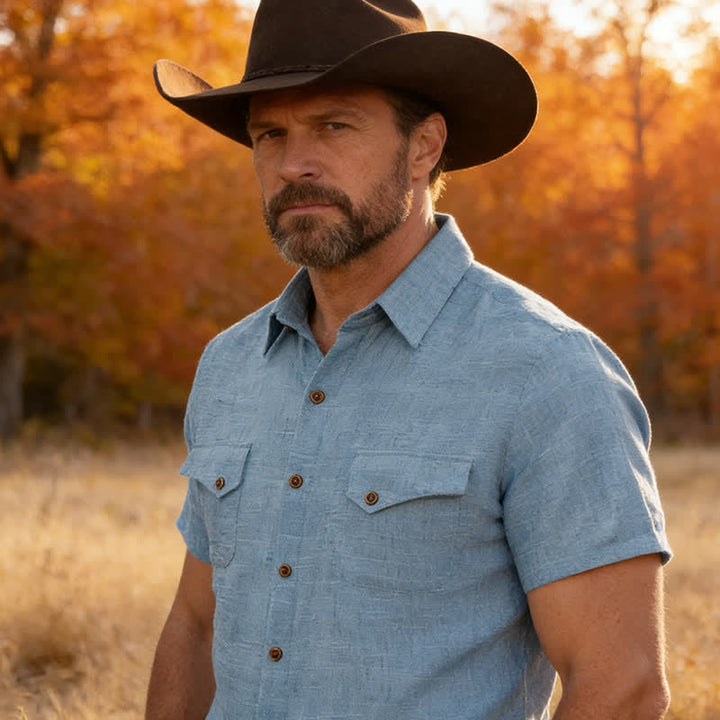 Chemise décontractée de style western pour homme avec poches poitrine - Bleu clair - 2XL - image 7