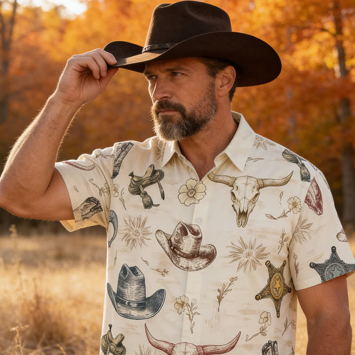 Chemise pour homme à imprimé western, ranch et Far West - Blanc - 6XL - image 0