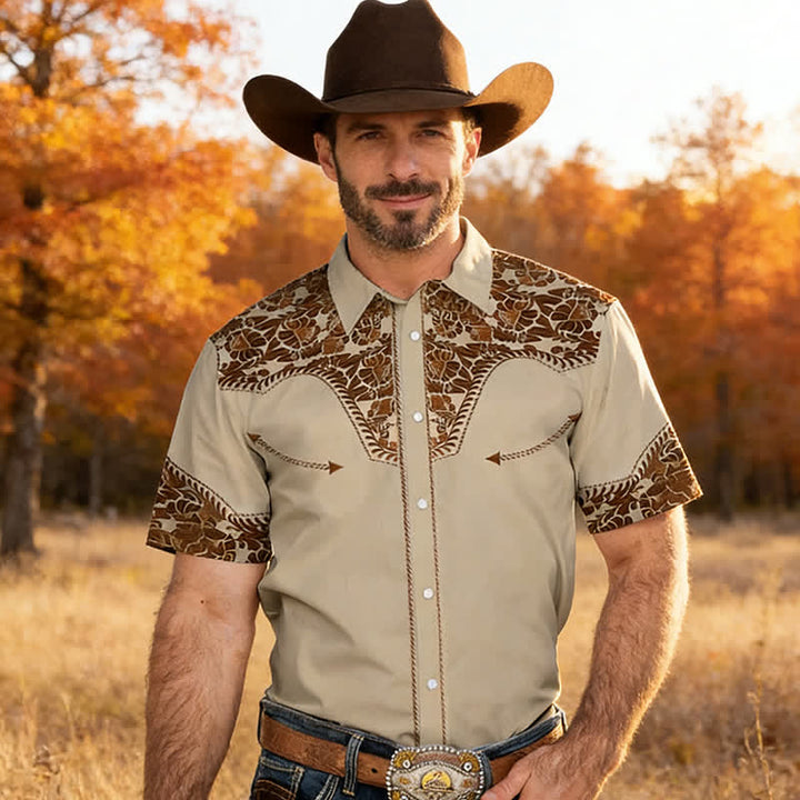 Chemise western polyvalente pour homme, à imprimé floral 3D - Kaki - 5XL - image 0