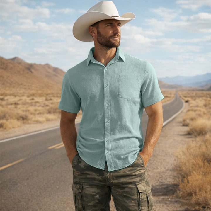 Chemise d'été pour homme, couleur unie, à revers et poche. - Vert - 3XL - image 4