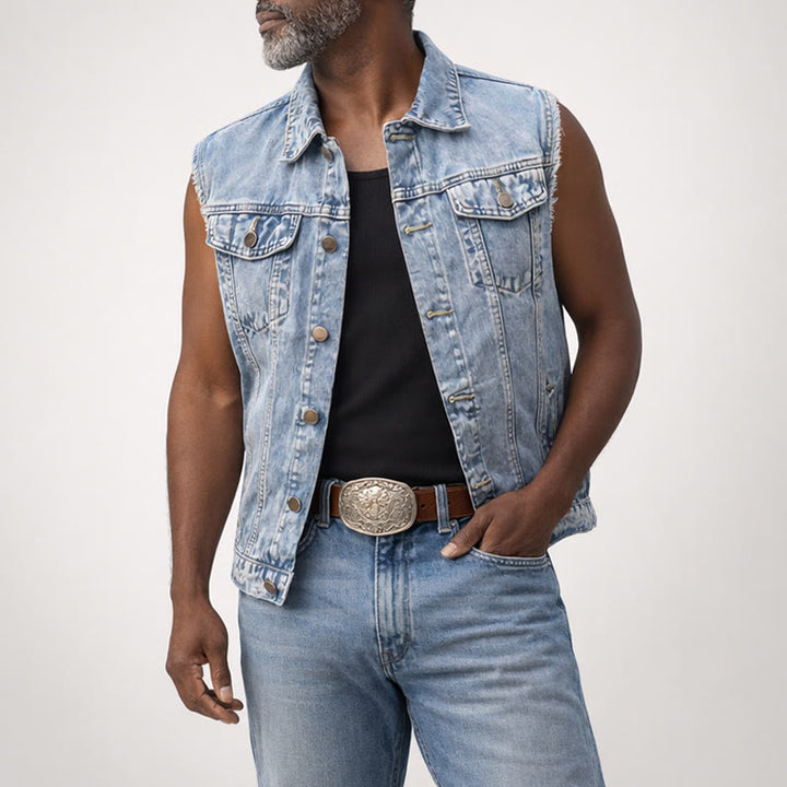Gilet en jean style western pour homme, à double poche - image 1