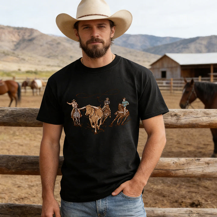 T-shirt imprimé style western rodéo pour homme, motif vache - image 1