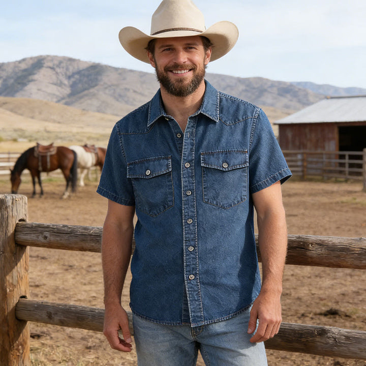 Chemise en jean rétro classique pour homme avec double poche - image 0