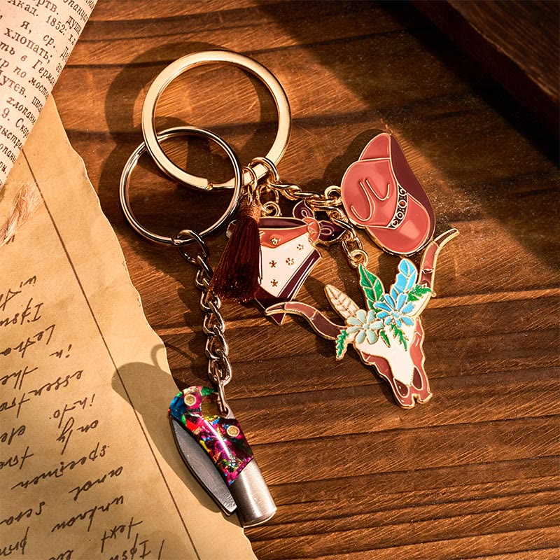 Porte-clés couteau pliant pendentif Western Flower Bullhead à plusieurs éléments - Tête de taureau fleurie - image 0