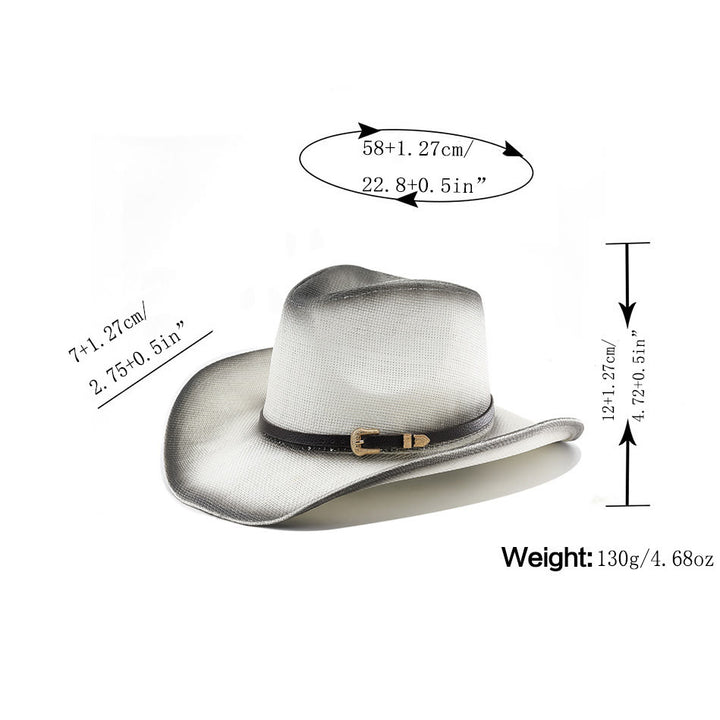 Chapeau de cowboy rétro en paille dégradée à large bord et ceinture - image 2
