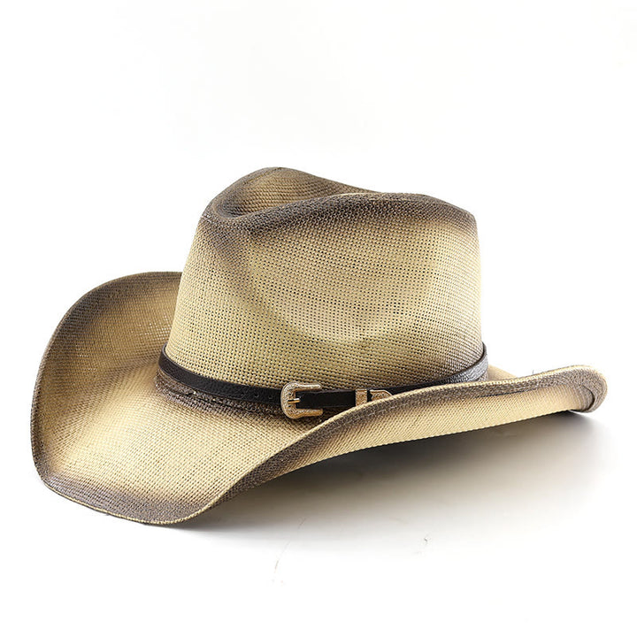 Chapeau de cowboy rétro en paille dégradée à large bord et ceinture - Beige - M (22"-22 7/8") - image 3