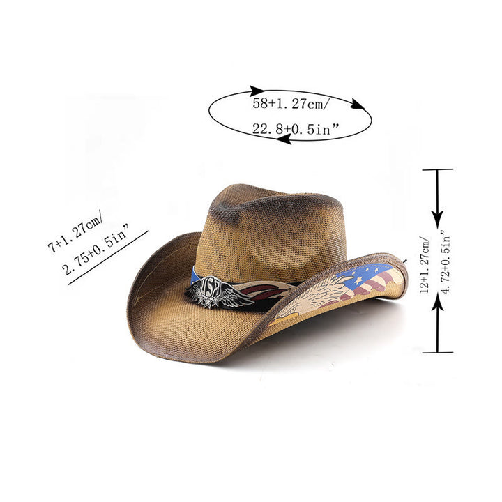 Chapeau de cowboy western en paille avec emblème de l'aigle américain pour homme - image 3