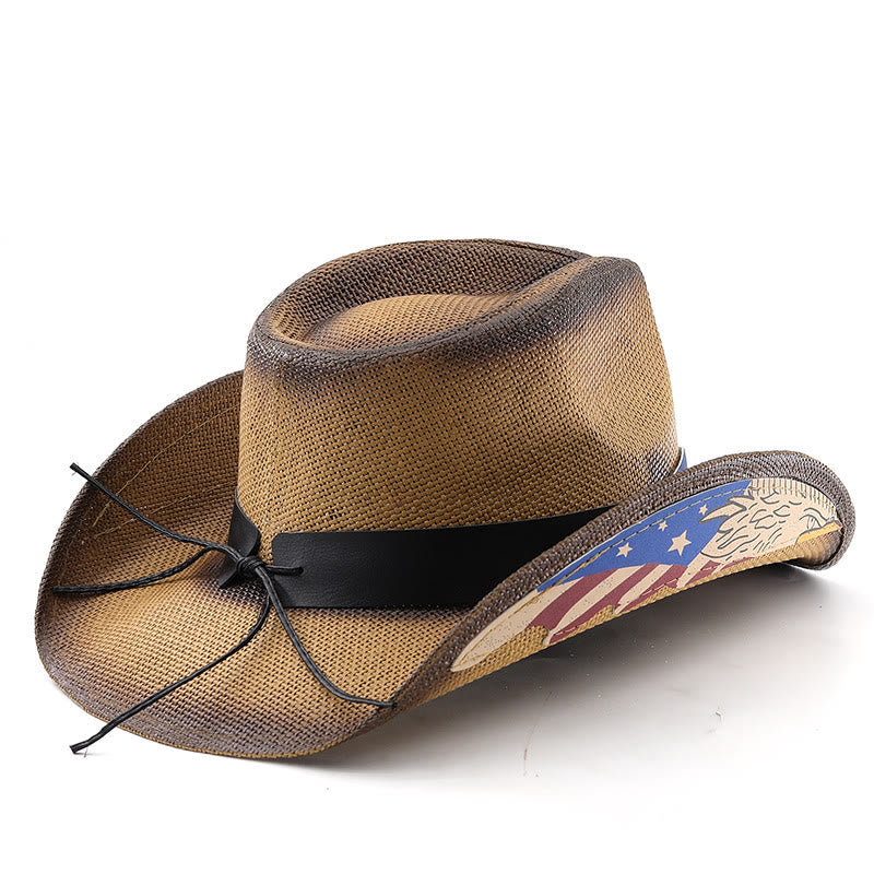 Chapeau de cowboy western en paille avec emblème de l'aigle américain pour homme - image 2