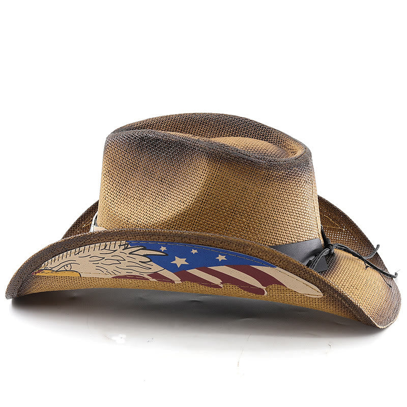 Chapeau de cowboy western en paille avec emblème de l'aigle américain pour homme - image 1