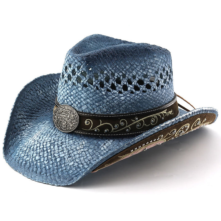 Chapeau de soleil western en paille à bord incurvé - Bleu - M (22"-22 7/8") - image 9