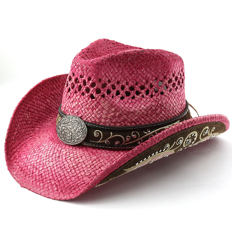 Chapeau de soleil western en paille à bord incurvé - Rose - M (22"-22 7/8") - image 6
