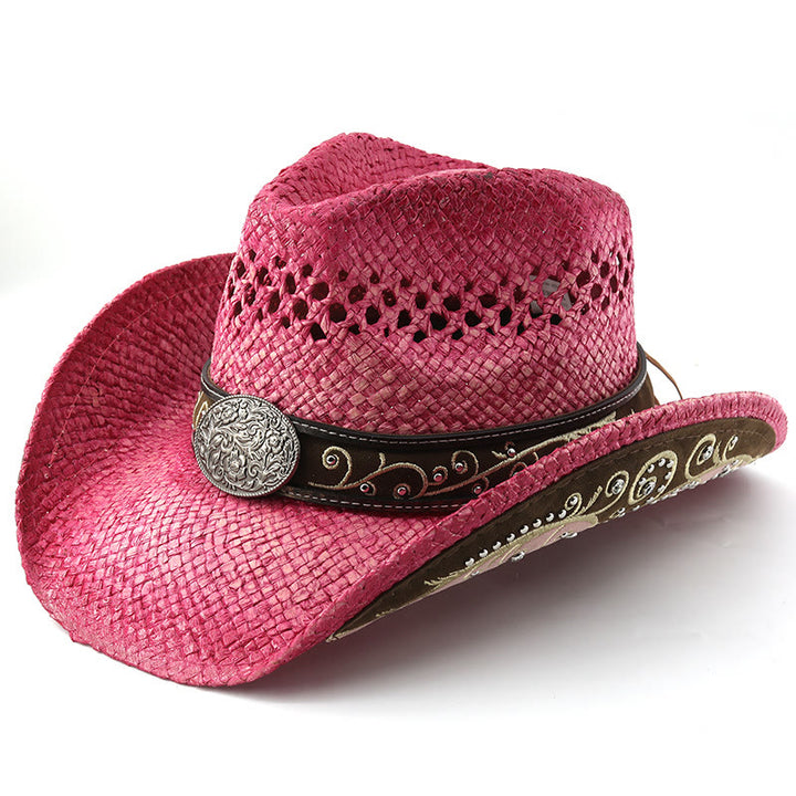 Chapeau de soleil western en paille à bord incurvé - Rose - M (22"-22 7/8") - image 6