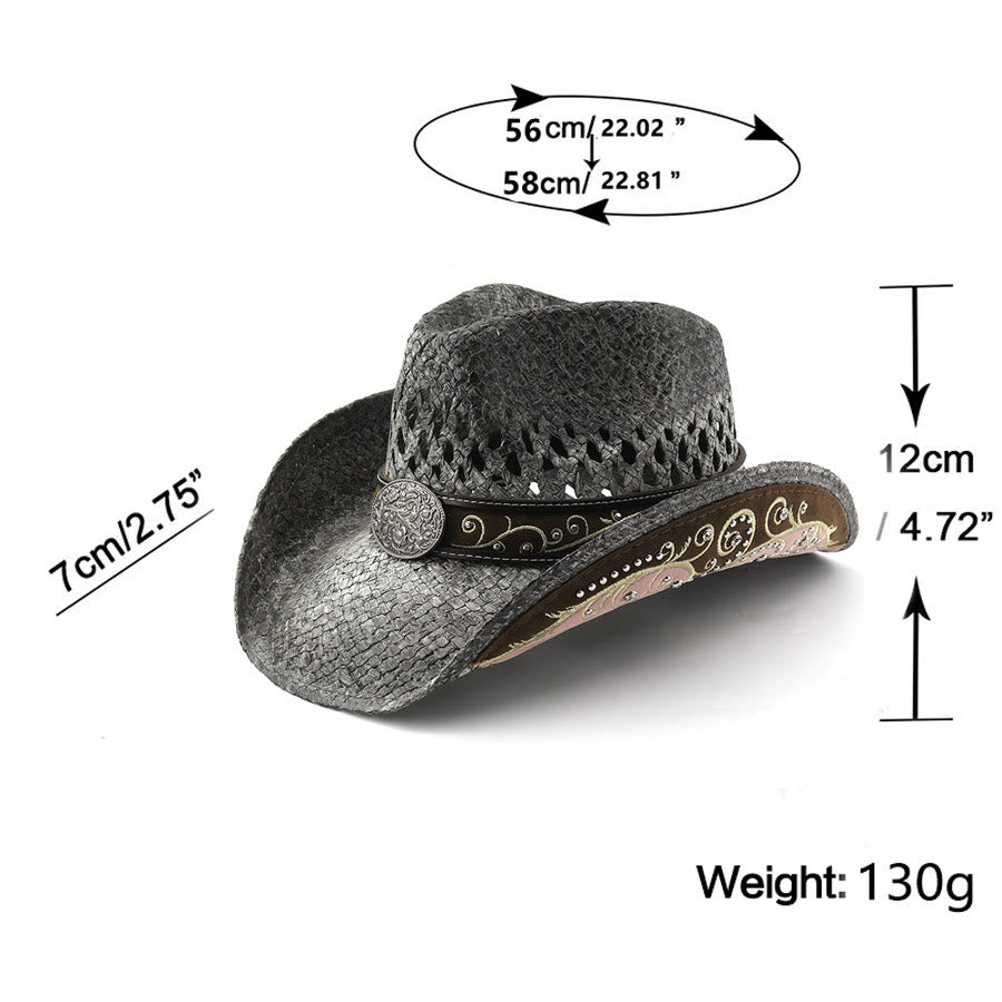 Chapeau de soleil western en paille à bord incurvé - image 1