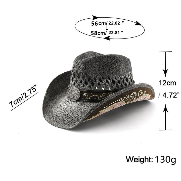 Chapeau de soleil western en paille à bord incurvé - image 1